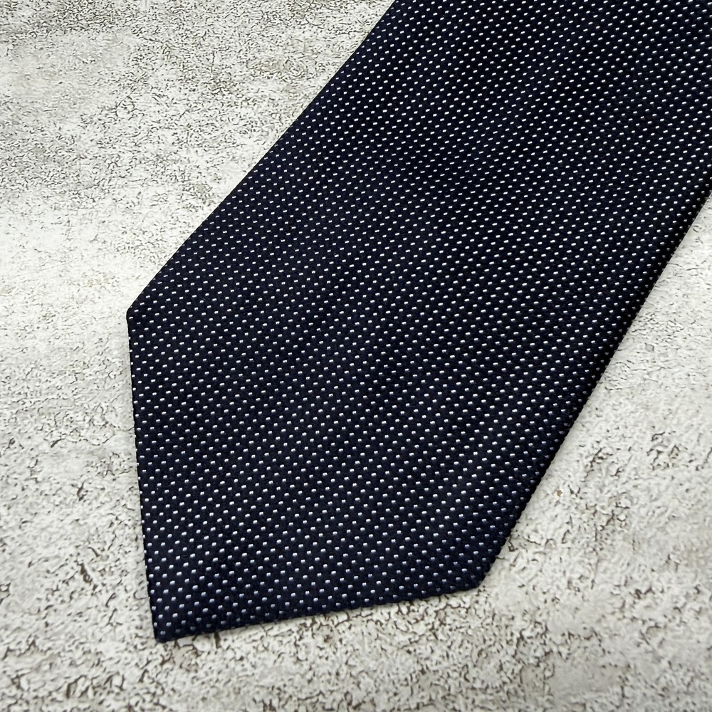 DKNY Necktie Mens OS Navy Blue Dotted 100% Silk Geometric Pattern